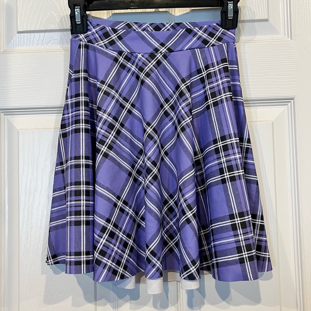 Black Milk Clothing Tartan Lavender Skater Skirt with Pockets XS